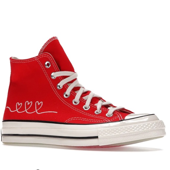 ❤️CONVERSE ALL STAR CHUCK TAYLOR MADE WITH LOVE RED HI TOP SHOES 7 - Picture 2 of 9